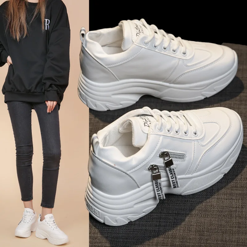 

Sports Shoes Women's Fashion Platform Sneakers New Black White Female Casual Shoes Light Running Tenis Lace Up Vulcanized Shoes