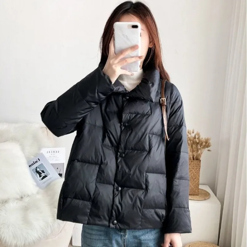 2023 New Women White Duck Down Jacket  Winter Coat Female Short-Length Frivolous Parkas Hin Thin Outwear Loose Overcoat