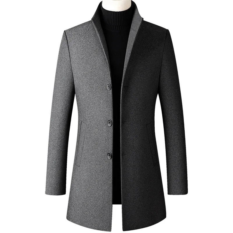Men Autumn Winter Overcoats Wool Blends Business - Trench Long Jackets Leisure Overcoat Fit Male Solid Color 5XL (D100)(TM4)(CC1)