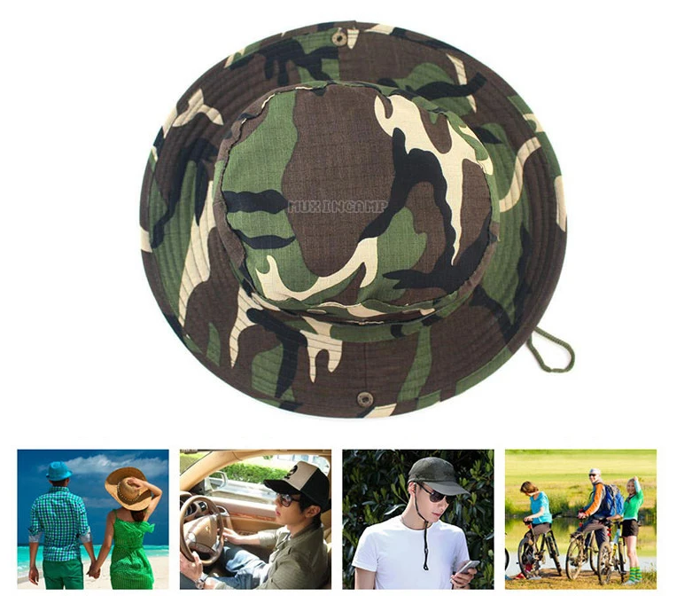 Tarnfarbener Taktischer Bucket Hat Sommer Herren Boonie Hut Outdoor UV-Schutz Breite Krempe Panama Safari Jagd Wandern Angeln Sonnenschutz – Detail 5