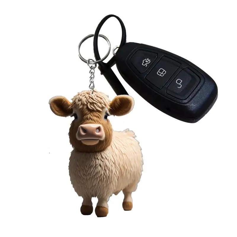 Highland Cow Keychain Cartoon Love Cow Key Chain Gift Cow Bag Car Key Chain Ring Holder Charm Decoration Craft Accessories