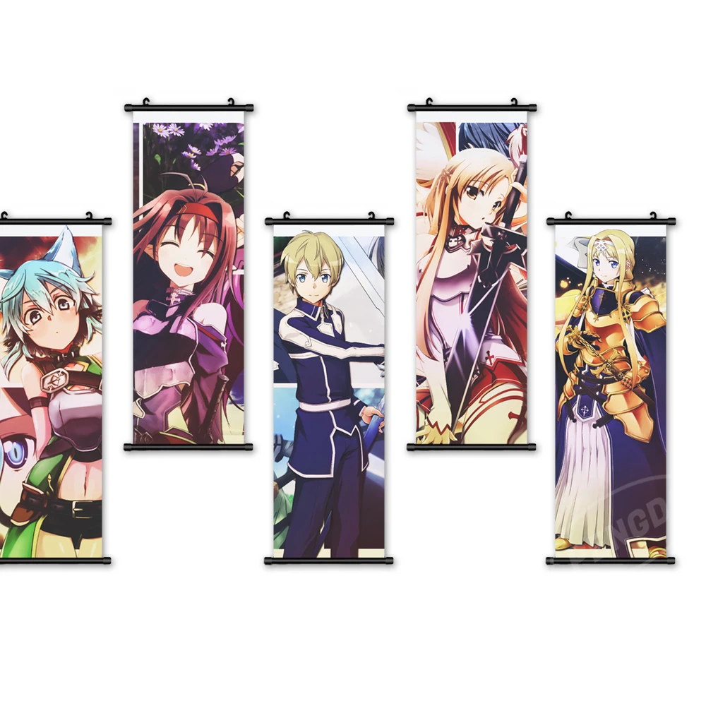 

Home Decoration Sword Art Online Prints Scroll Painting Hanging Pictures Wall Art Anime Figure Canvas Poster Bedside Background