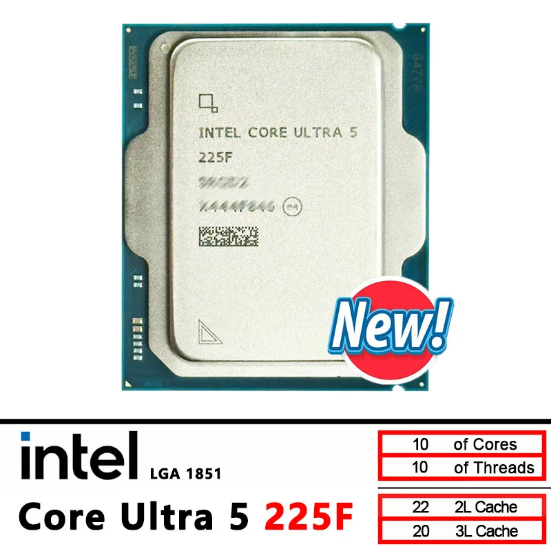 Procesador Intel Core Ultra 5 225F CPU 2,7 GHz 10 núcleos 10 hilos LGA 1851 Nuevo pero sin Enfriador