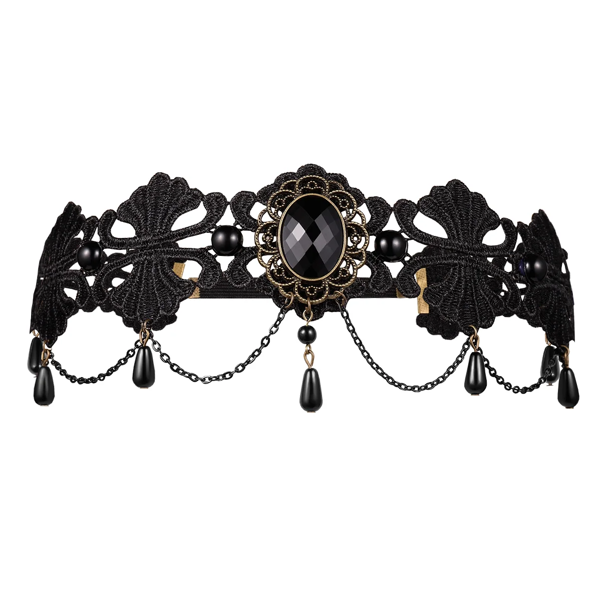 

Forehead Band, Vintage Pendant Pearl Hair Bands Elastic Band for Men ( Black )