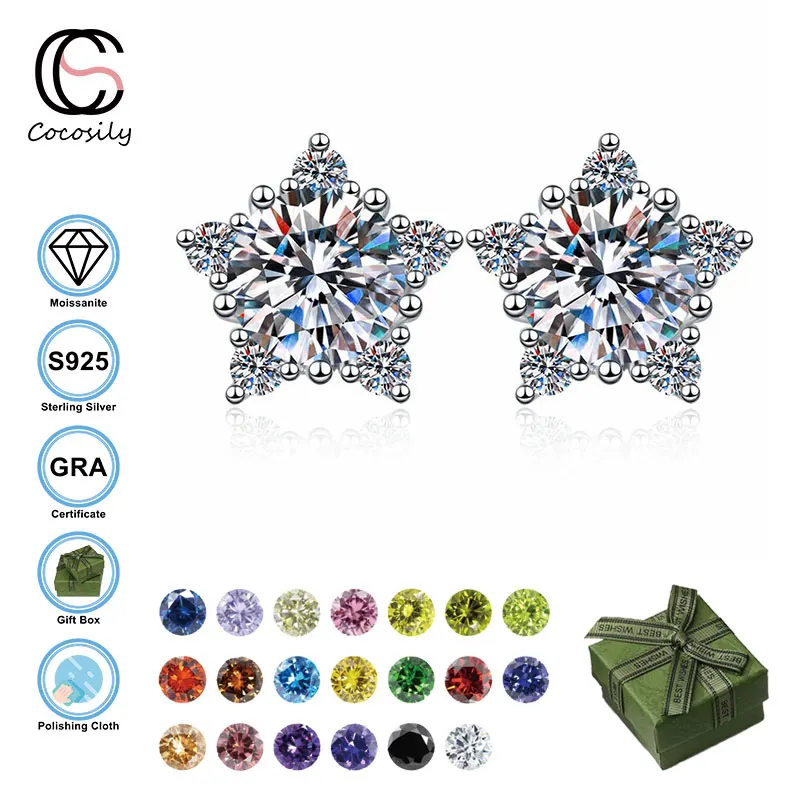 

Cocosily 0.5CT 1CT D Color Moissanite S925 Sterling Silver Star Five Pointed Symmetric Women's Diamond Earrings Classic Jewelry