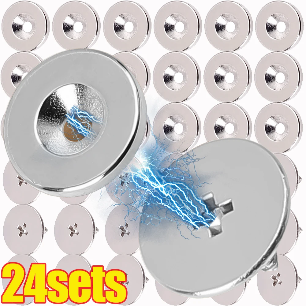 1/24sets Magnetic Cabinet Snaps Drawer Cupboard Door Magnet Clasps with Screws Hidden Closing Circle Kitchen Wardrobe Seal Snap