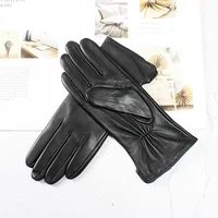 Women's Sheepskin Gloves Fashion Color Leather Simple Style Wool Lining Spring and Autumn Warmth Finger Gloves - Image 2