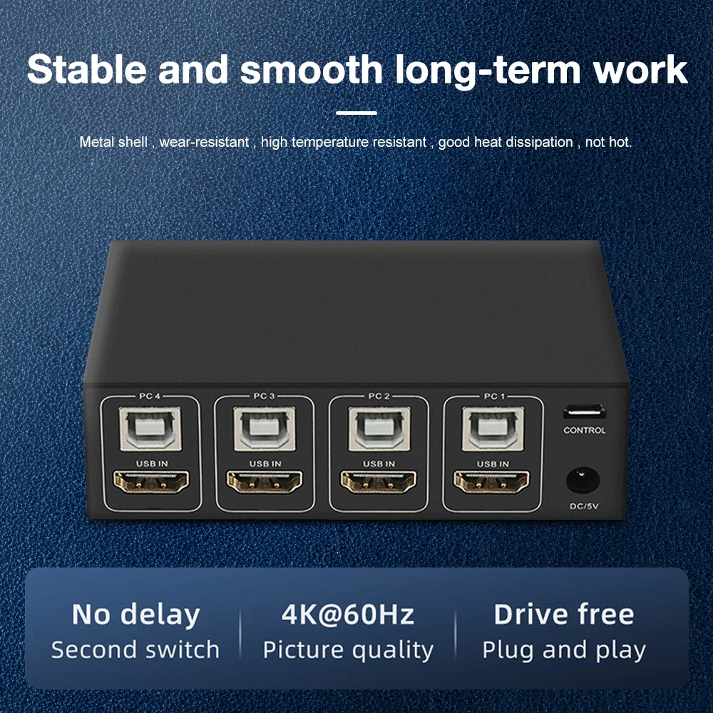 4K 60HZ HDMI ȣȯ KVM ġ 4 In 1 Out USB Ʈѷ , 4  ũž ǻ Ʈ  Win 7/10/Mac 