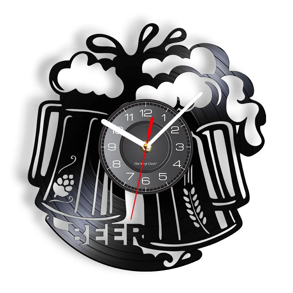 

Beer Time Cheers Vinyl Record Wall Clock Pub Bar Tavern Decor Bartender Brew Brewery Alcohol Liquor Wall Art Silent Quartz Clock