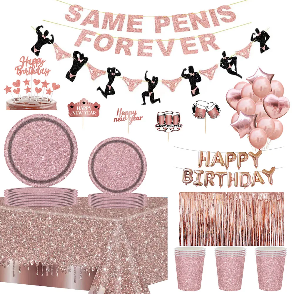 

Adult Birthday Wedding Single Party Rose Gold Party Disposable Tableware Set Dining Plate Cup Children's Decoration Baby Shower