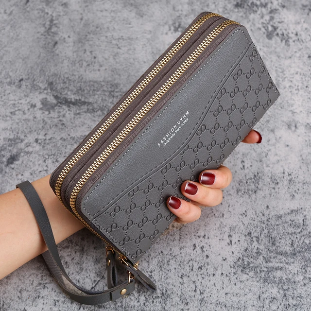 2024 Nuova borsa da donna Portafoglio con cerniera lunga Portafoglio tascabile per cellulare di grande capacità in rilievo 4