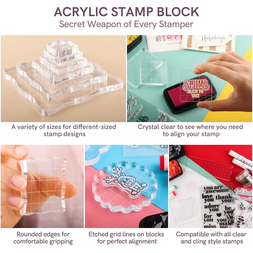 acrylic stamp block Assorted Sizes Clear Acrylic Stamp Block Kit Grid Lines Stamp Block Stamping Tools For diy Scrapbooking Crafts Card Making