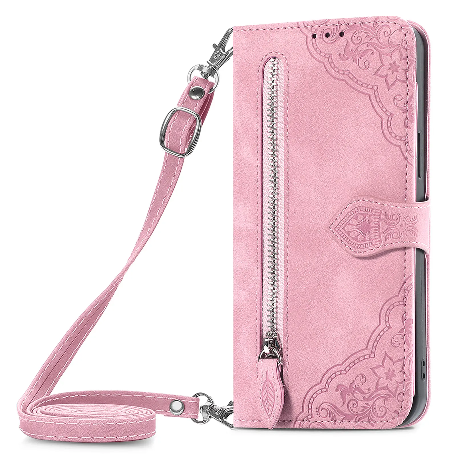 Zipper Leather Wallet Flip Case Book Shell