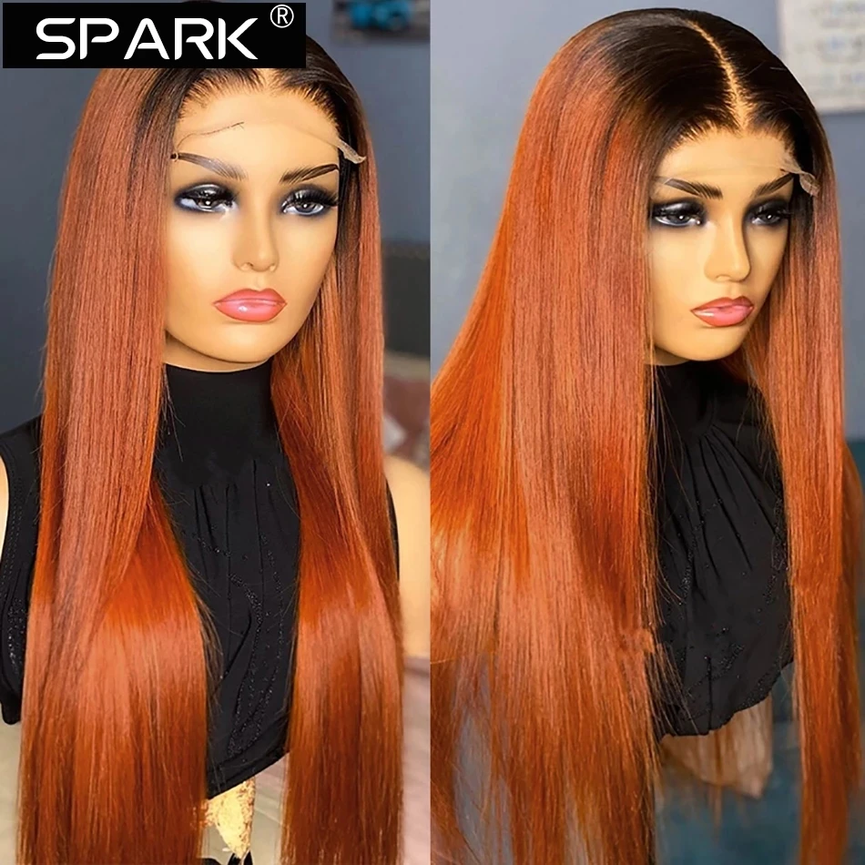 

SPARK 1B/350 Ombre Ginger Orange Straight Wig 13X4 HD Lace Front Wig Brazilian Human Hair Wigs For Black Women 18-32 Inches