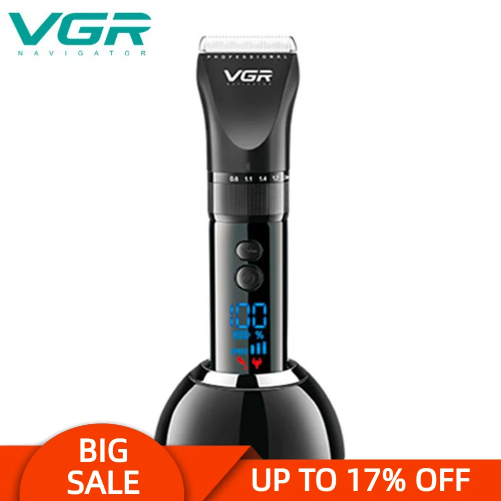 

Машинка для стрижки волос VGR 049, профессиональная, для личной гигиены, полноразмерная, для парикмахера, 360, автономное зарядное устройство, интеллектуальный цифровой дисплей