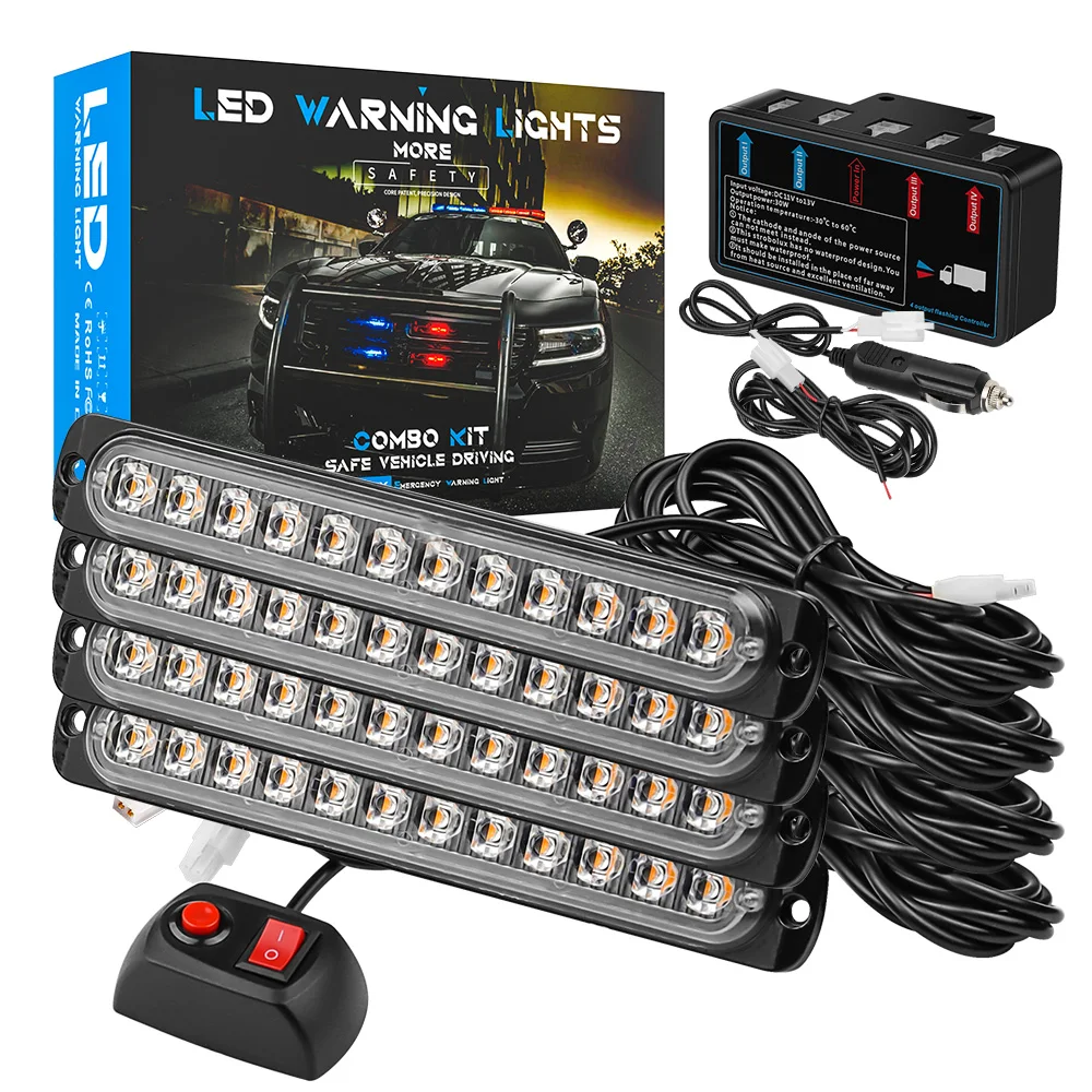 4 Stuks Led Kit 12SMD Strobe Waarschuwing Licht Strobe Grille Knipperende  Lichtbalk Truck Auto Baken Lamp Amber Verkeerslicht 12V Auto Licht -  AliExpress