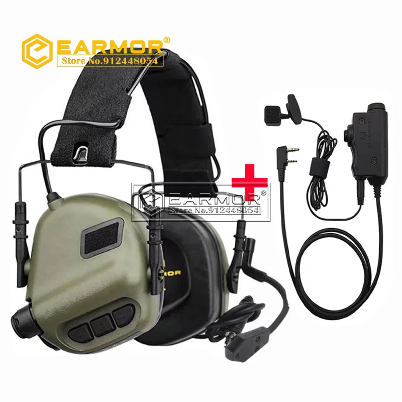 EARMOR M32 Tactical Headset & Kenwood PTT Adapter A Set for Military Communication Shooting Hearing Protection Noise Canceling