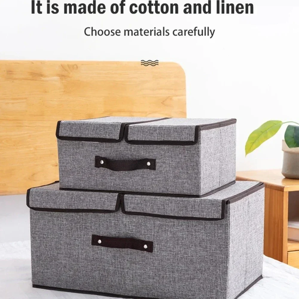 Cotton Fabric Foldable Storage Boxs Large Double Lid with Cover Organizer Underwear Miscellaneous Items Bedroom Arrangement Case 5