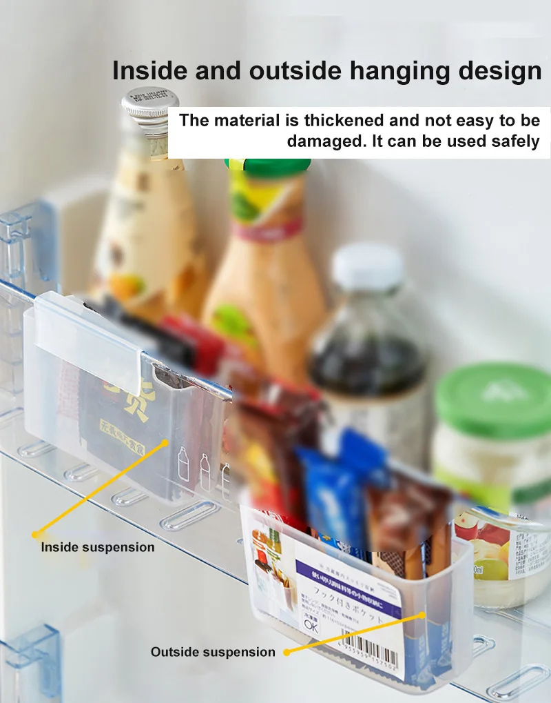 Description Picture 5 of item1/2/4PCS Fridge Storage Box Kitchen Organizer Adjustable Kitchen Refrigerator Storage Rack Sauce Bag Rack Refrigerator Organiser