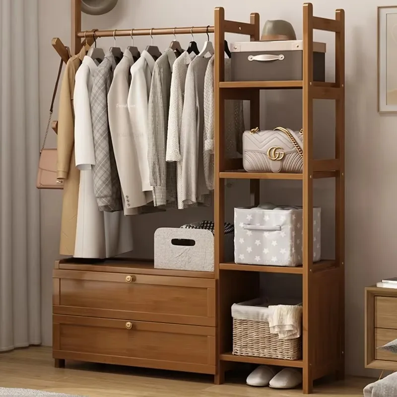 Wooden Floor-standing Wardrobes Home Open Closet Nordic Bedroom