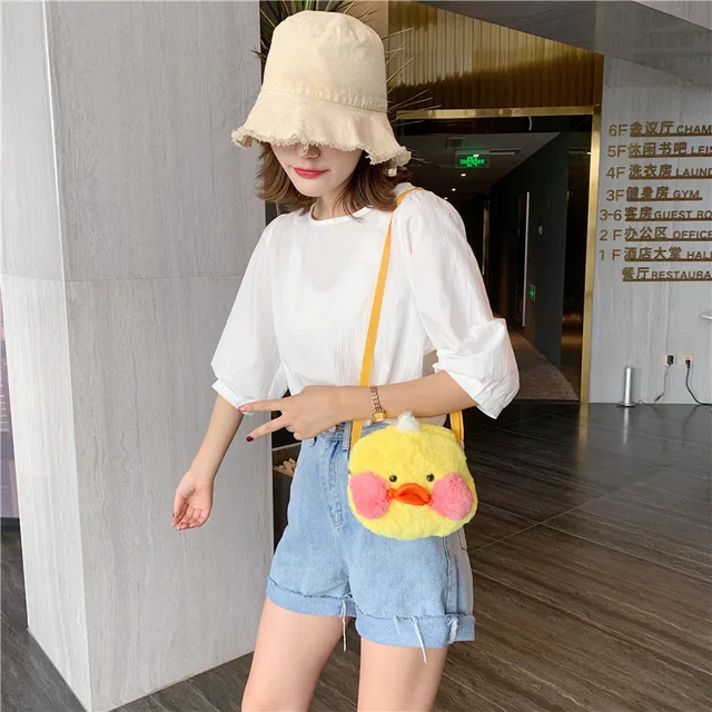 Fashion Cartoon Animal Bag White Backpack Stuffed Plush Toy Cute Pink Yellow Chicken Duck Schoolbag Toy Gift For Children Girl 2
