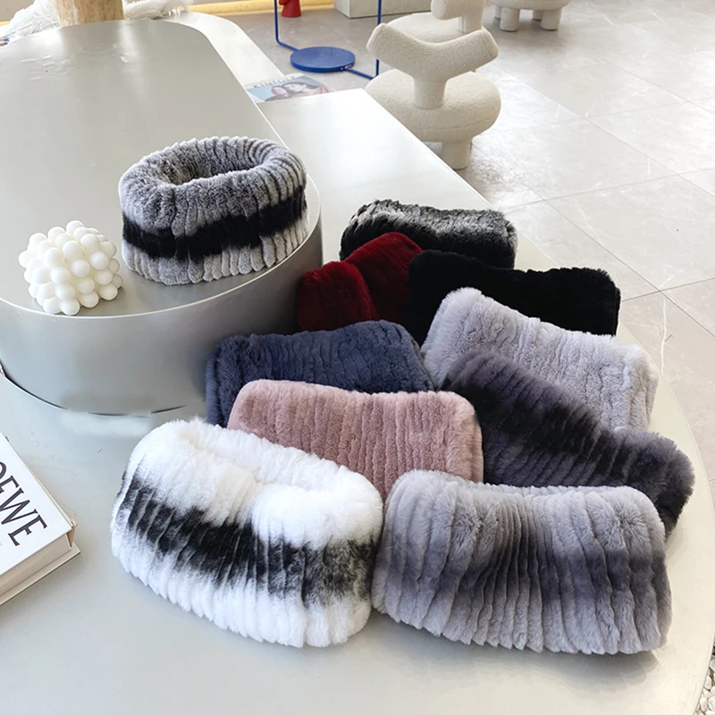 Winter fur headbands for women knitted rex rabbit fur scarf for women real fur head wrap ear warmer newest fashion hairband 3