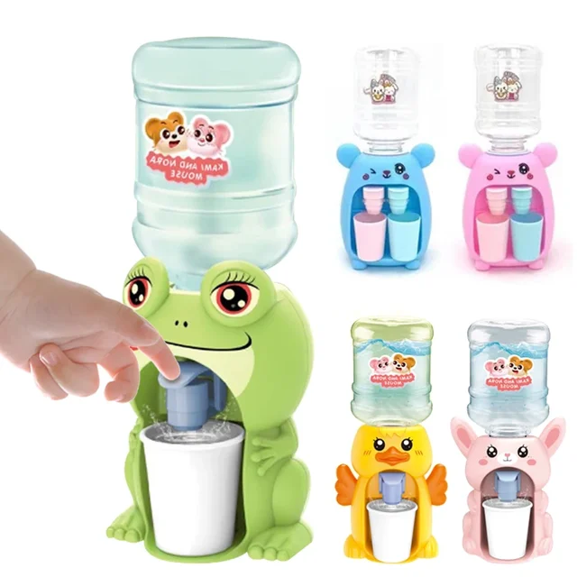 Mini dispensador de agua Dual para niños, juguete de cocina de simulación, fuente para beber leche, jugo de agua fría/caliente, azul rosa