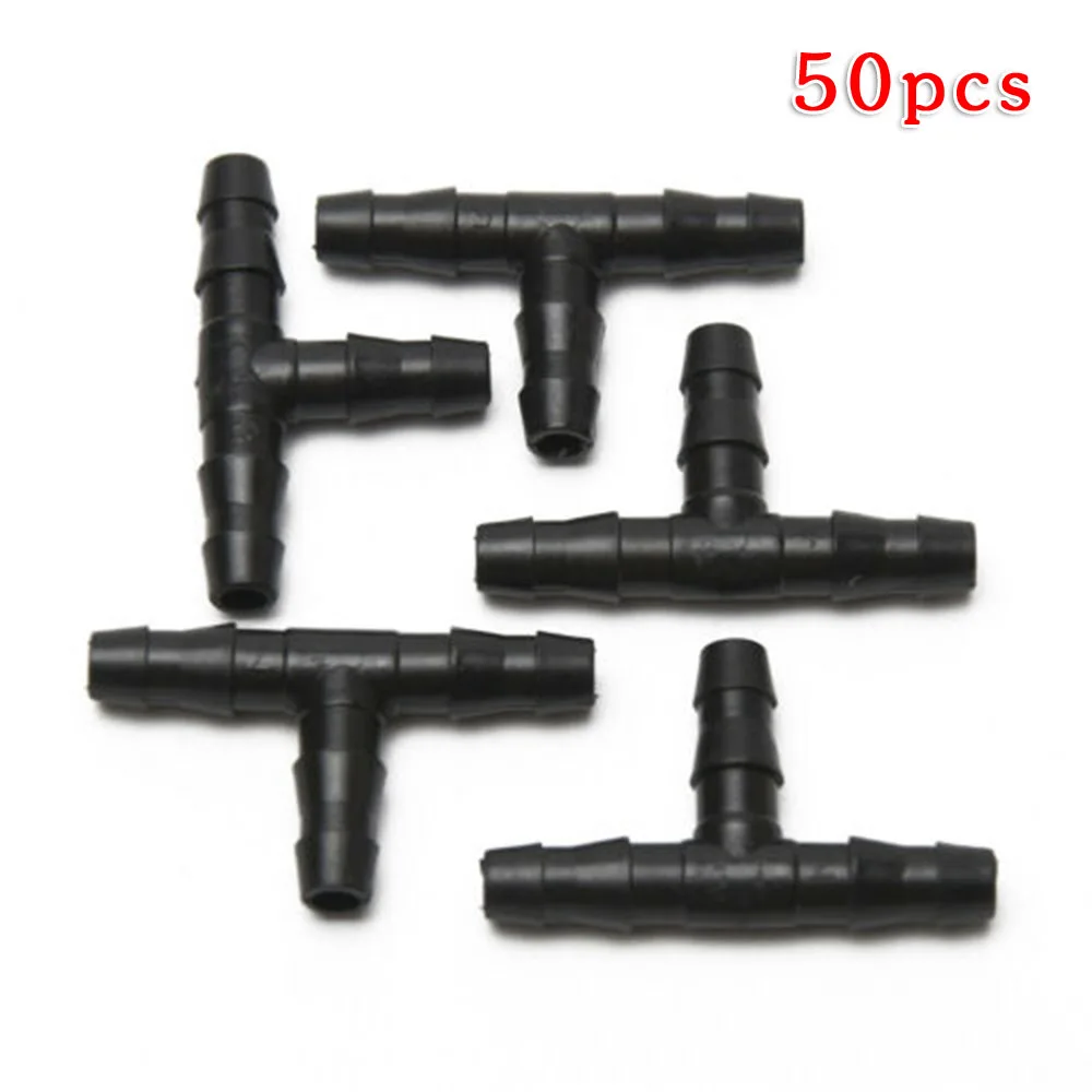 

50pcs 1/4 Inch Connector Joint Tee Drip Irrigation Dripper Watering Garden Tools For 4mm/7mm Pipe Hose Greenhouse Connector