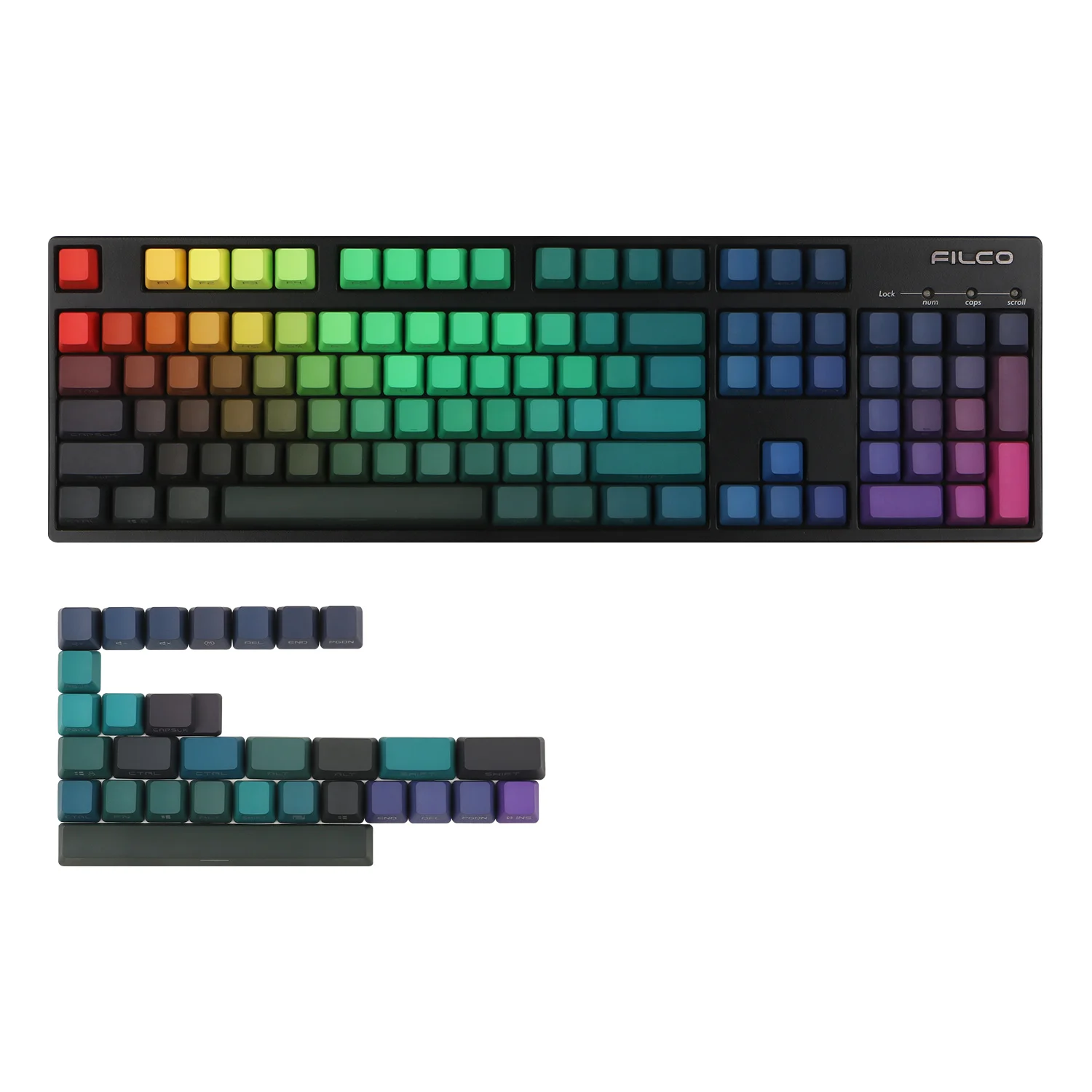 Conjunto Prism Keycaps Pbt Tintura Subbed Backlit Chave Tampões Oem Perfil Colorido Gradiente Keycap com Deslocamento 1.75u para sp 60 64 68 84 87 1 - Imagem 4