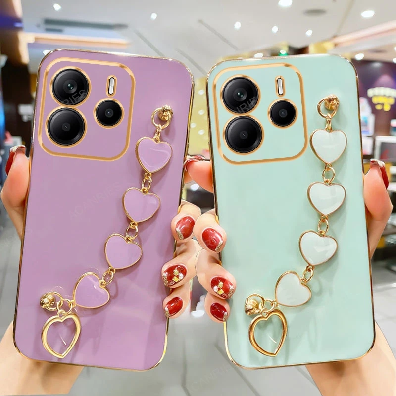Luxury Plating Love Heart Bracelet Chain Soft Back Phone Case