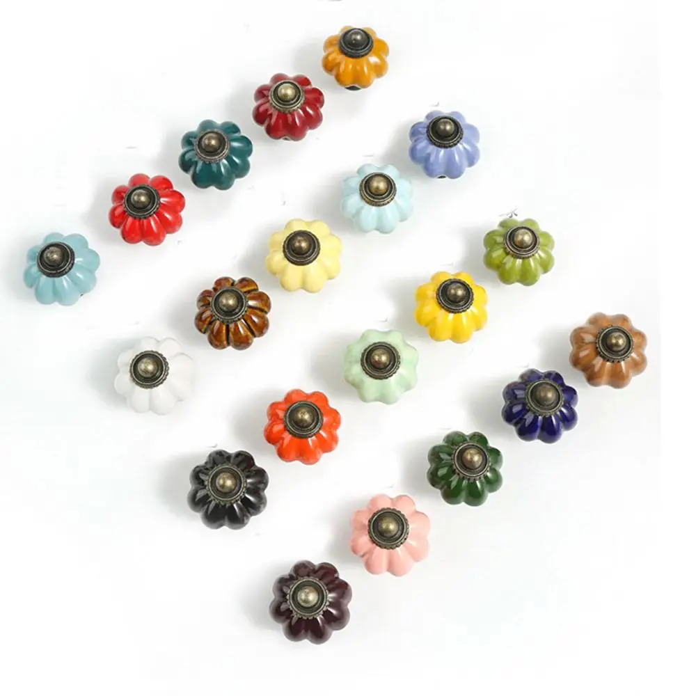Single Hole Ceramic Pumpkin Handle Round Vintage Cabinet Knob European Style Drawer Knobs Kitchen Retro