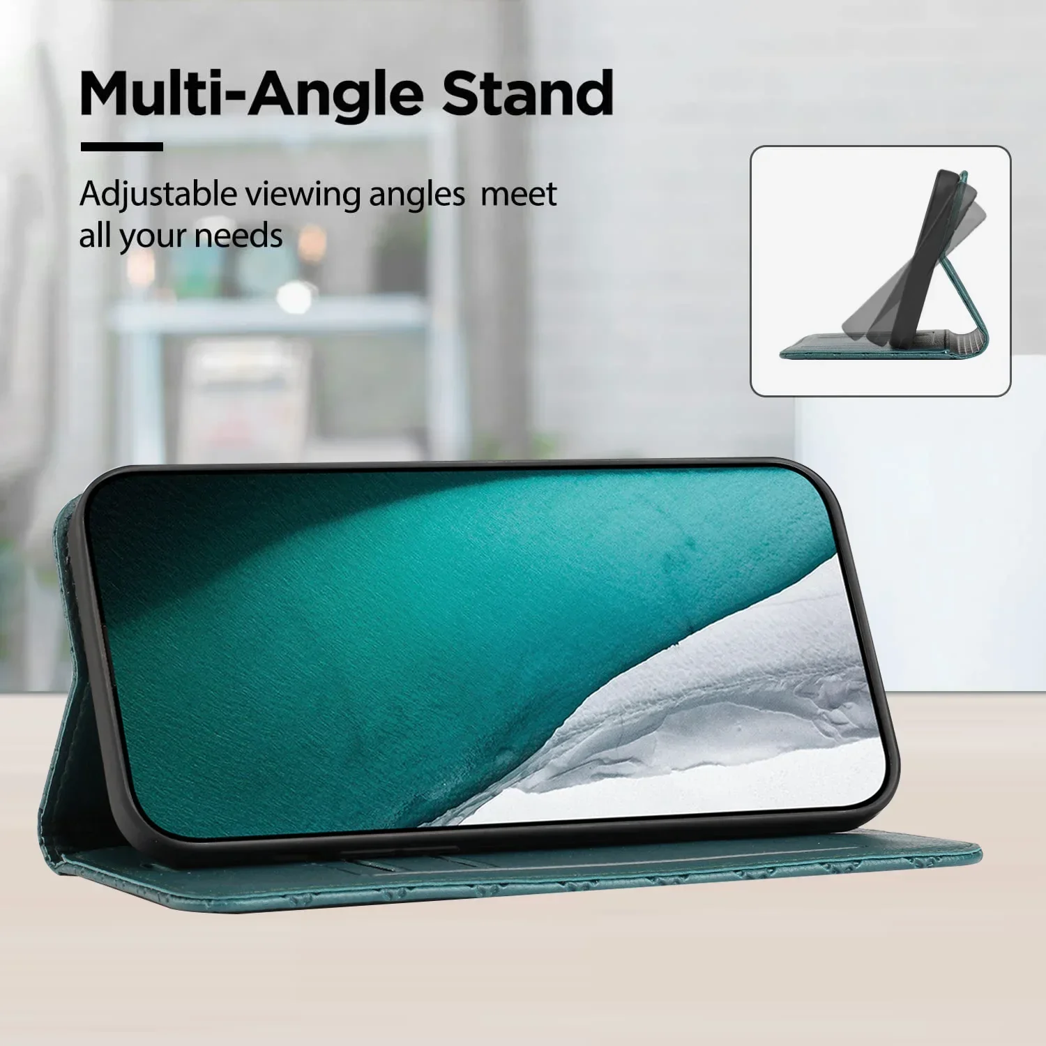 RFID Strong Magnetic Leather Wallet Case with Stand and Card Slot