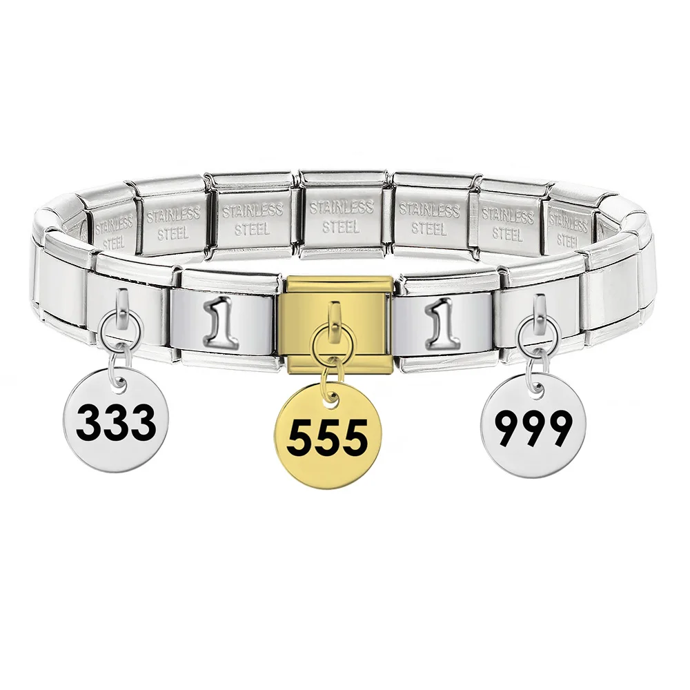 Mode Arabische Zahl Hand Kette Italienischen Charme Kreis Anhänger Link Fit 9mm Schmuck Machen DIY Edelstahl Armband Zubehör – Detail 1