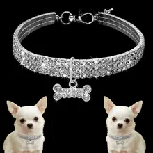 Pet Triple Rows Rhinestones Necklace Bone Shape Neck Pendant Jewelry Pet Collar Decorative Supplies triple rows rhinestones