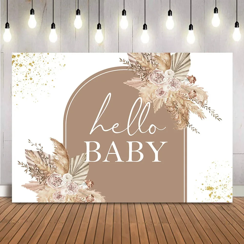 White Brown Boho Floral Baby Sprinkle Round Backdrop