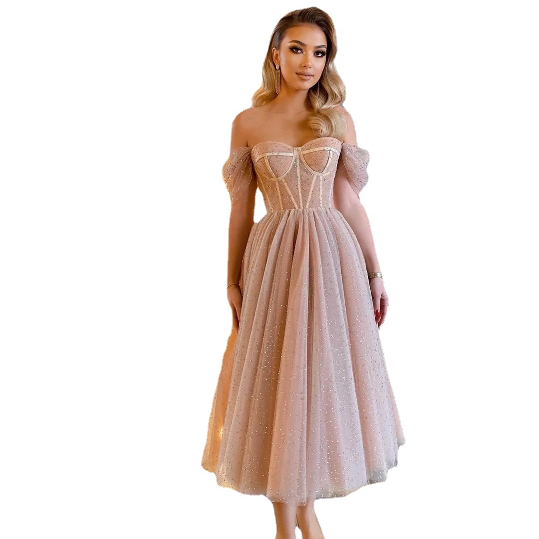 

Sequin Princess Mid-length Wedding Guest Evening Formal Dress