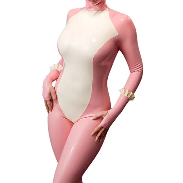 

Латексный резиновый костюм, милые кружевные Белые и розовые сексуальные колготки, боди, облегающий костюм, полный размер тела