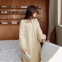 Vintage 100% Cotton Women Dress V Neck Long Sleeve Korean Jananse Pajama Dresses Ladies Comfortable Homewear Wearable Outside - Image 4