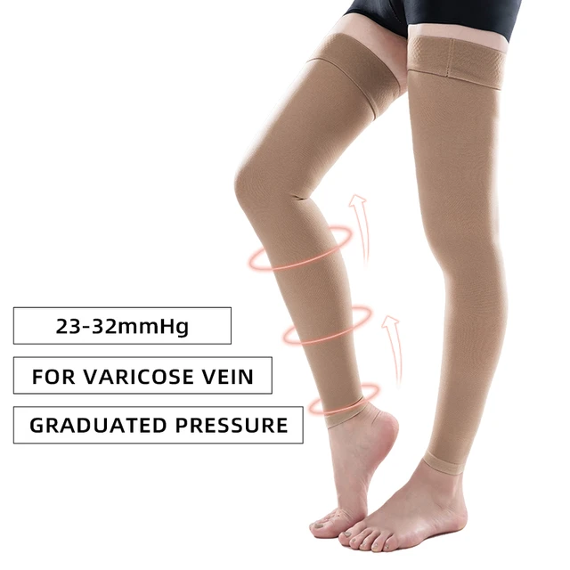 Thigh High Medical Compression Stockings 23-30mmHg for Varicose Veins  Unisex Footless Pressure Brace Wrap Shaping Socks Class 2