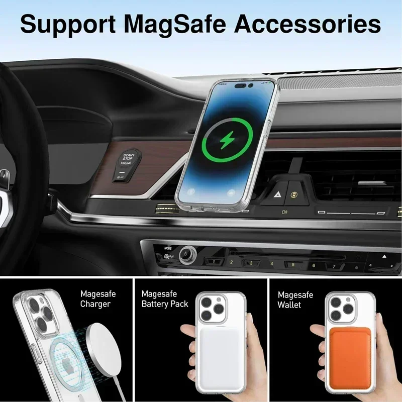 Magnetic Original Clear Case For iPhone 17 16 15 14 13 12 11 Pro Max Plus mini Air Funda For Magsafe Silicone Transparent Cover 5