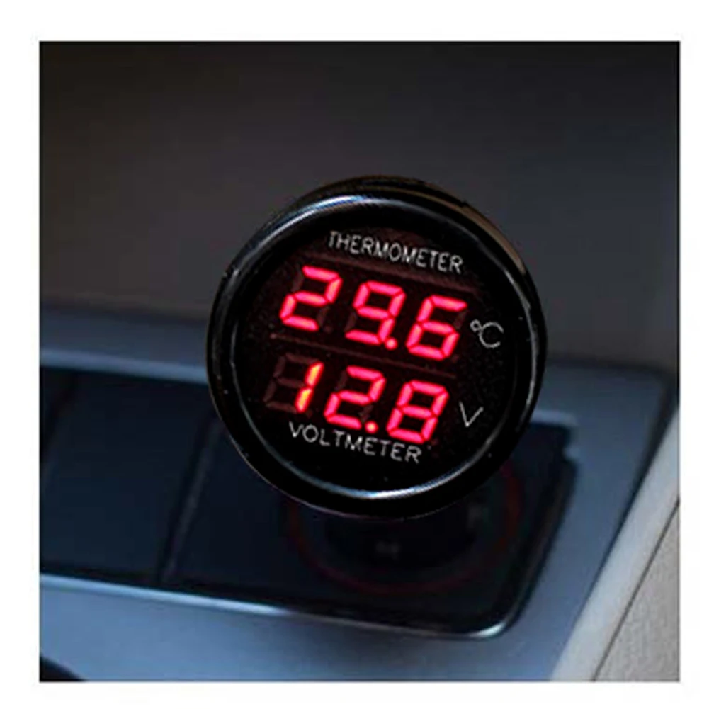 12V LED Digital Voltmeter Thermometer Cigarette Lighter Socket