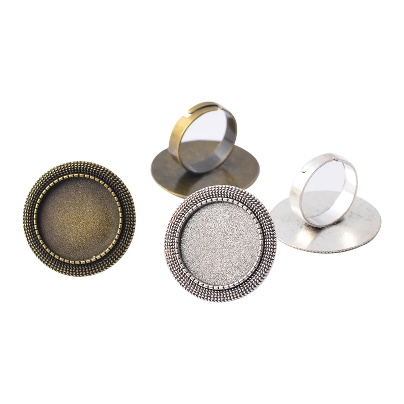 

20mm 5pcs Antique Silver Plated Bronze Brass Adjustable Ring Settings Blank/Base,Fit 20mm Glass Cabochons,Buttons Ring Bezels