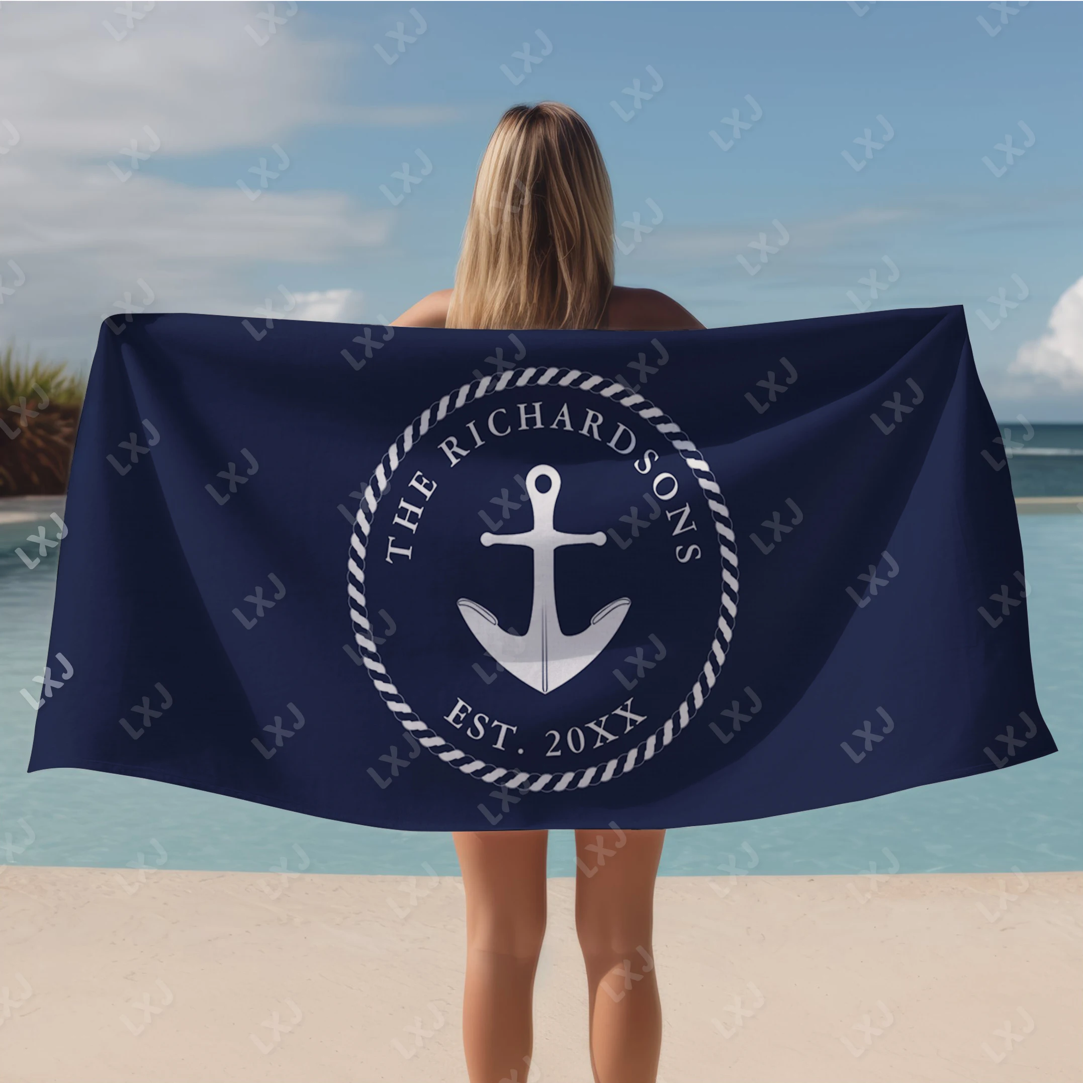 Cotton Beach Towel Quick Dry Sand Free Personalized Boat Name Bath Towel for Adults Kids Nautical Gifts Yacht Beach Accessories