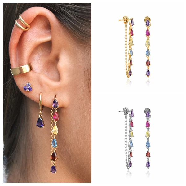 925 Sterling Silver Needle Long Chain Tassel Zircon Stud Earrings Light Luxury Charm CZ Earrings 2023 Party Jewelry Wholesale