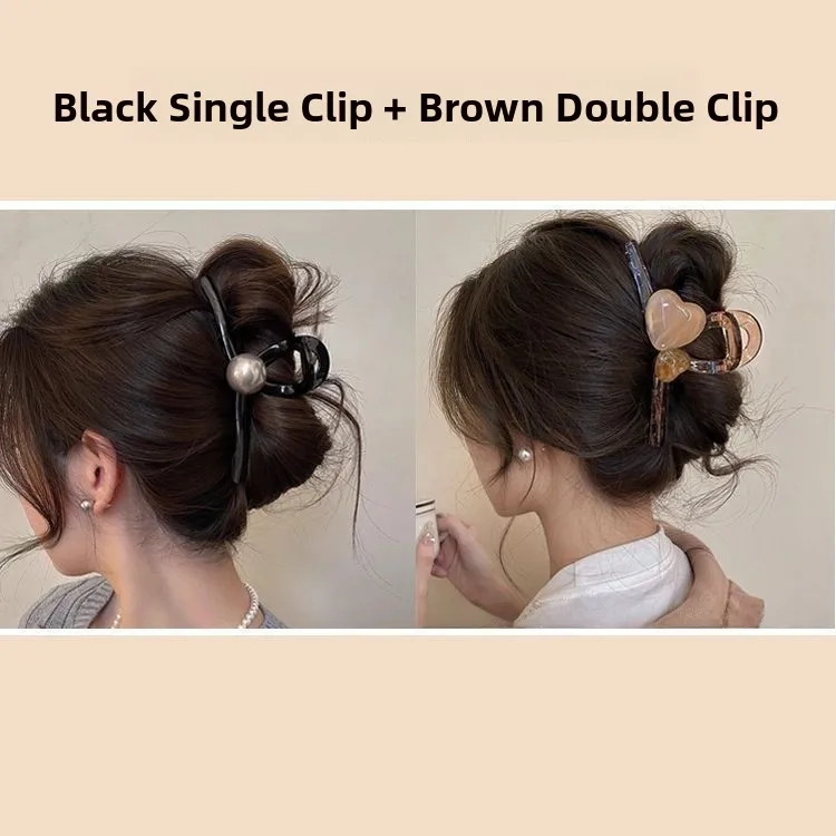 [hot sale] bright black single bead + dark brown double heart