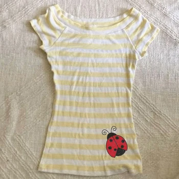 Y2k Crop top Cute Chic Aesthetics Graphic Print Short Sleeve T-shirt Classic Minimalist Casual Unique Fashion Baby Tee 1