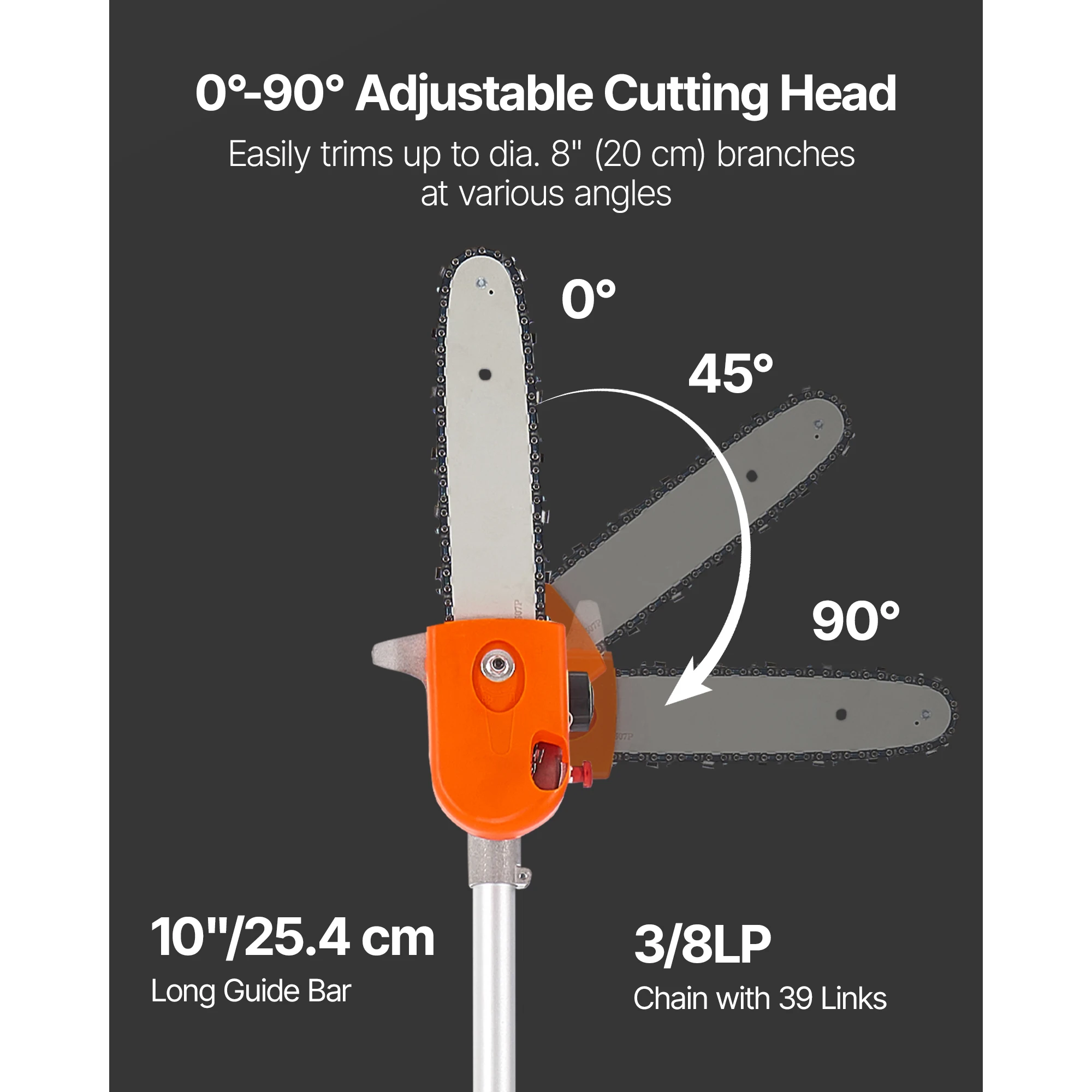 SucceBuy Gas Pole Saw 2Stroke Gas Powered Pole Saws w/Cutting Bar Cordless w/Rotatable Head Extendable for Tree Trimming Pruning - 4