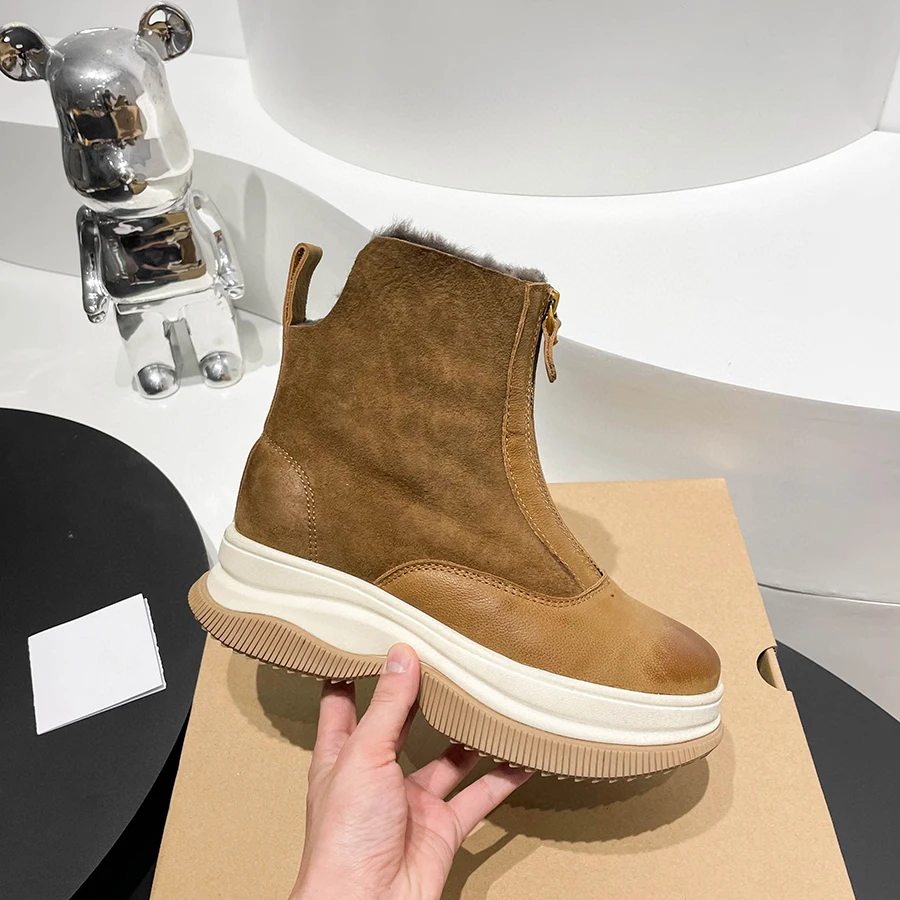 

High Quality Snow Boots for Women Nature Fur Keep Warm Winter Shoes Rubber Height Increasing Platform Heels Rubber