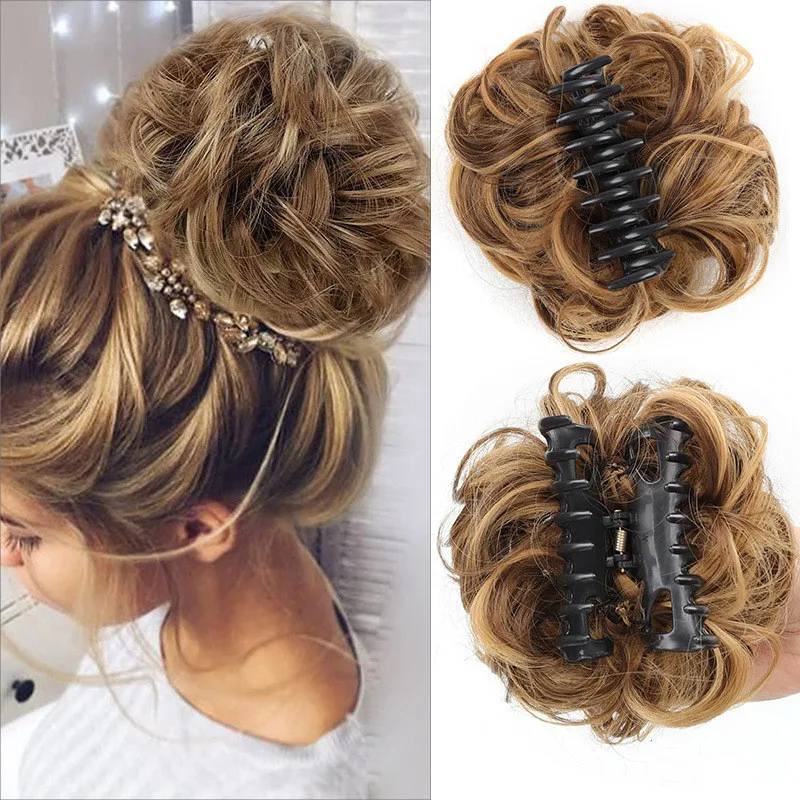 

Hot Synthetic Chignon Messy Bun Claw Clip in Hair Piece Wavy Curly Hair Bun Ponytail Extensions Scrunchie Hairpieces for Women