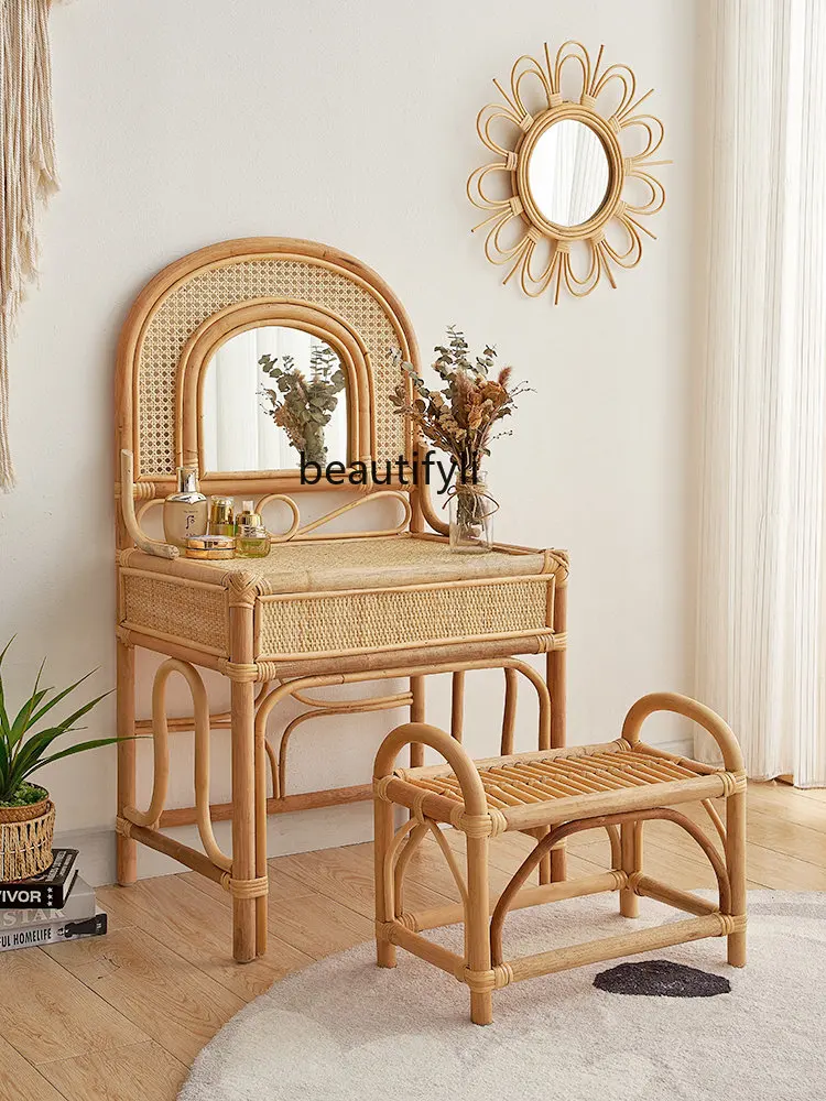 

Japanese Style Rattan Dresser Bedroom Advanced Modern Simple and Natural Real Rattan Makeup Table